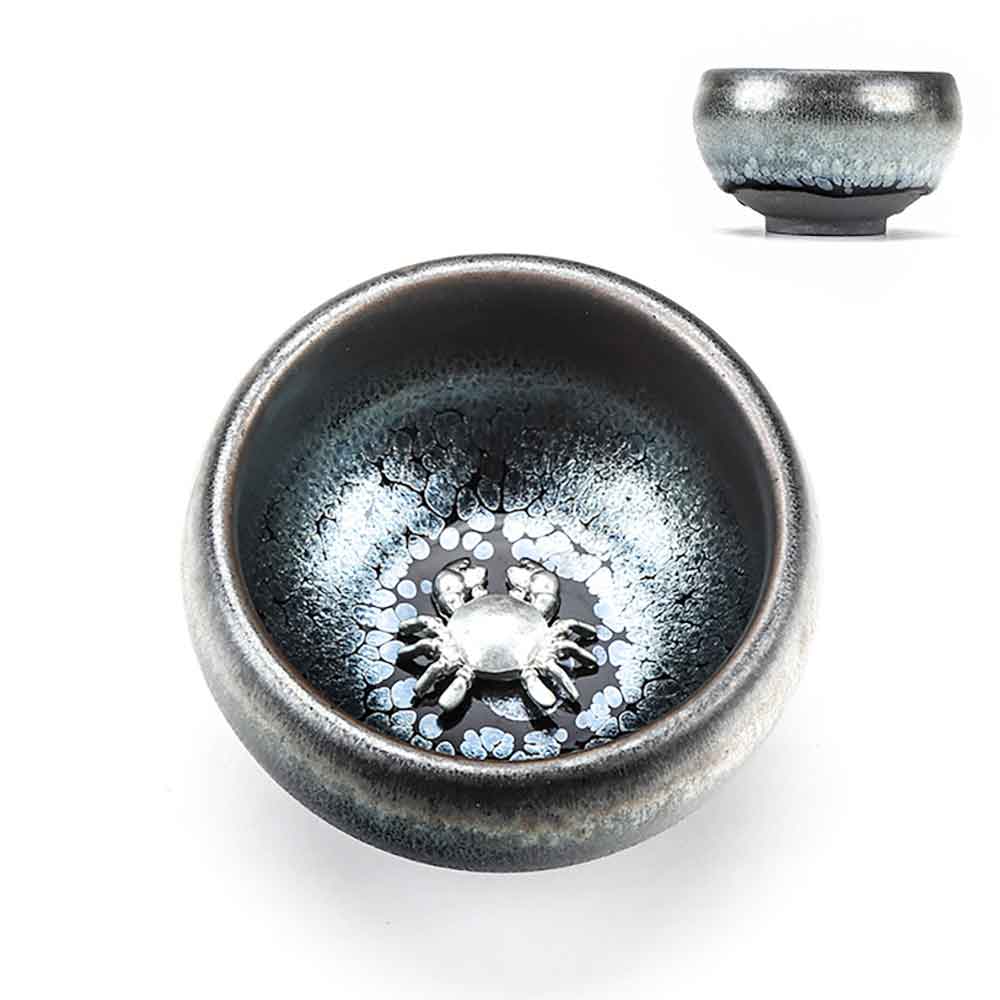 Tenmoku Jian Bowl Silver Inlaid Tea Cup-9
