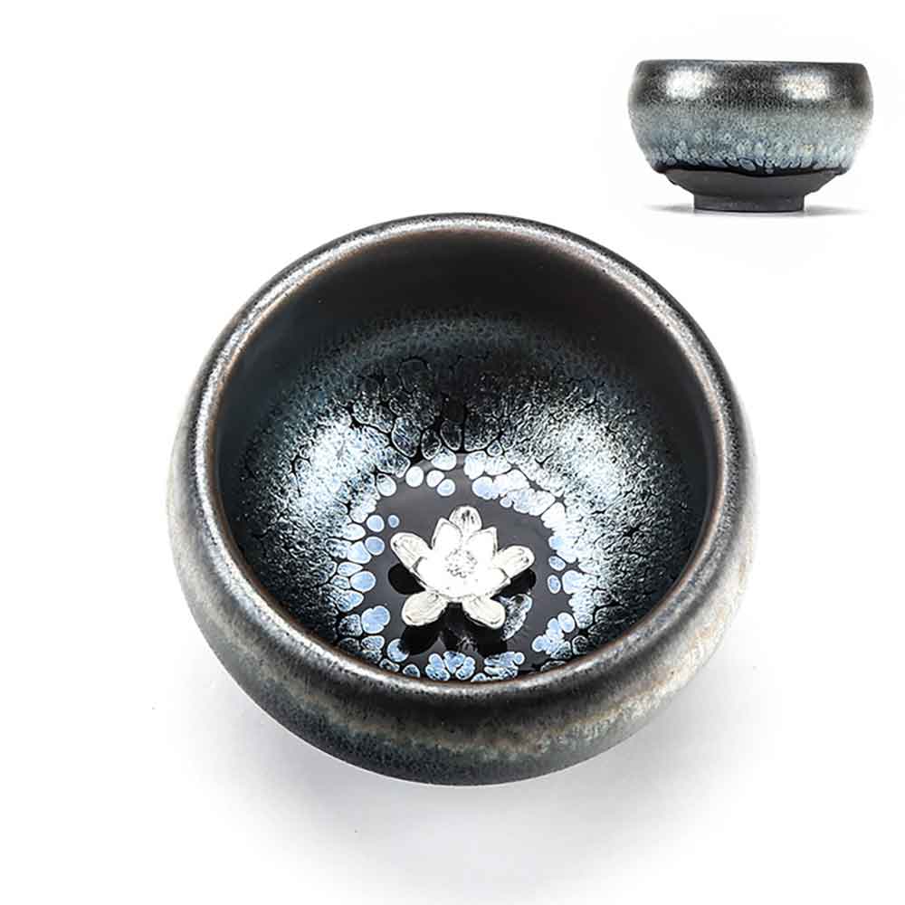 Tenmoku Jian Bowl Silver Inlaid Tea Cup-10