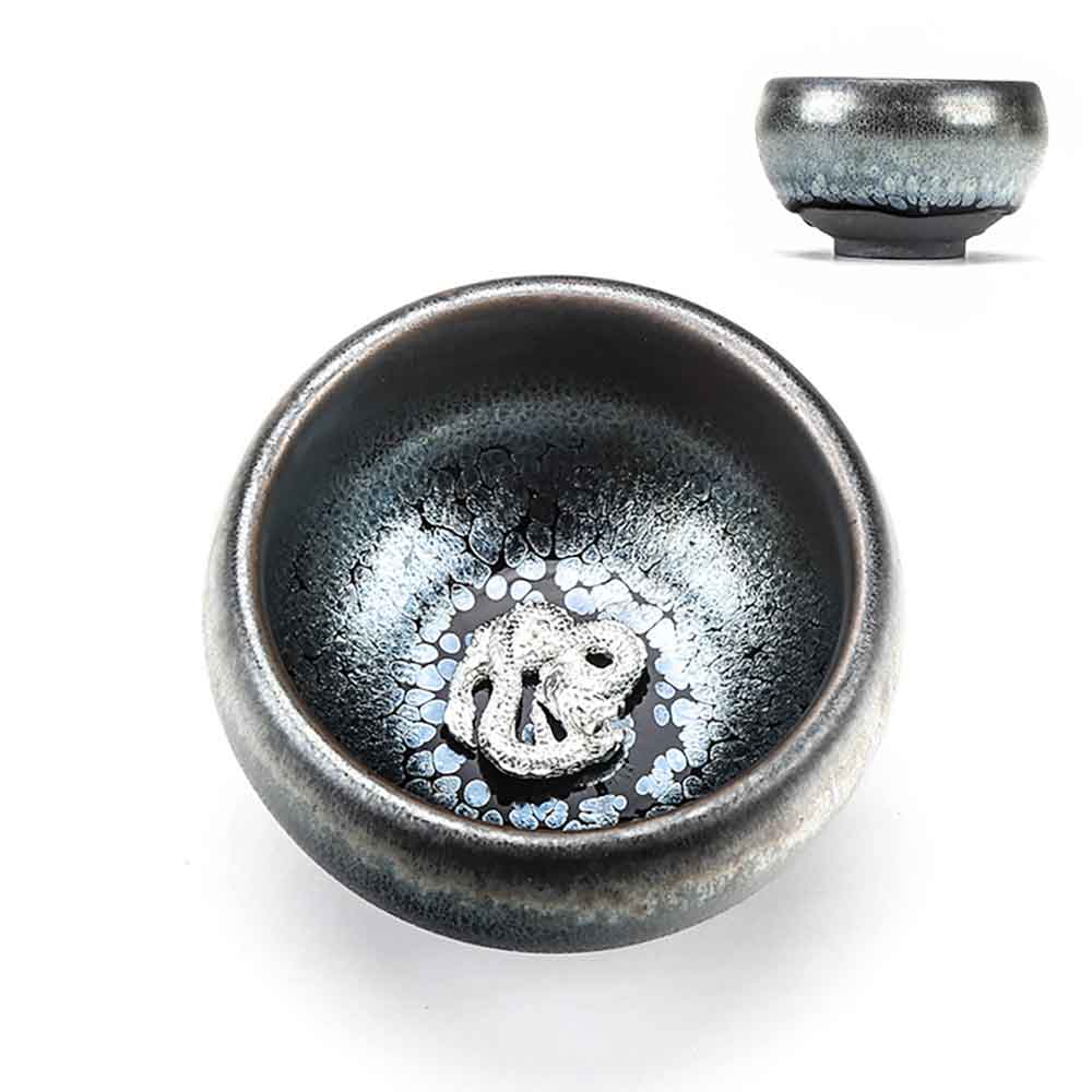 Tenmoku Jian Bowl Silver Inlaid Tea Cup-11