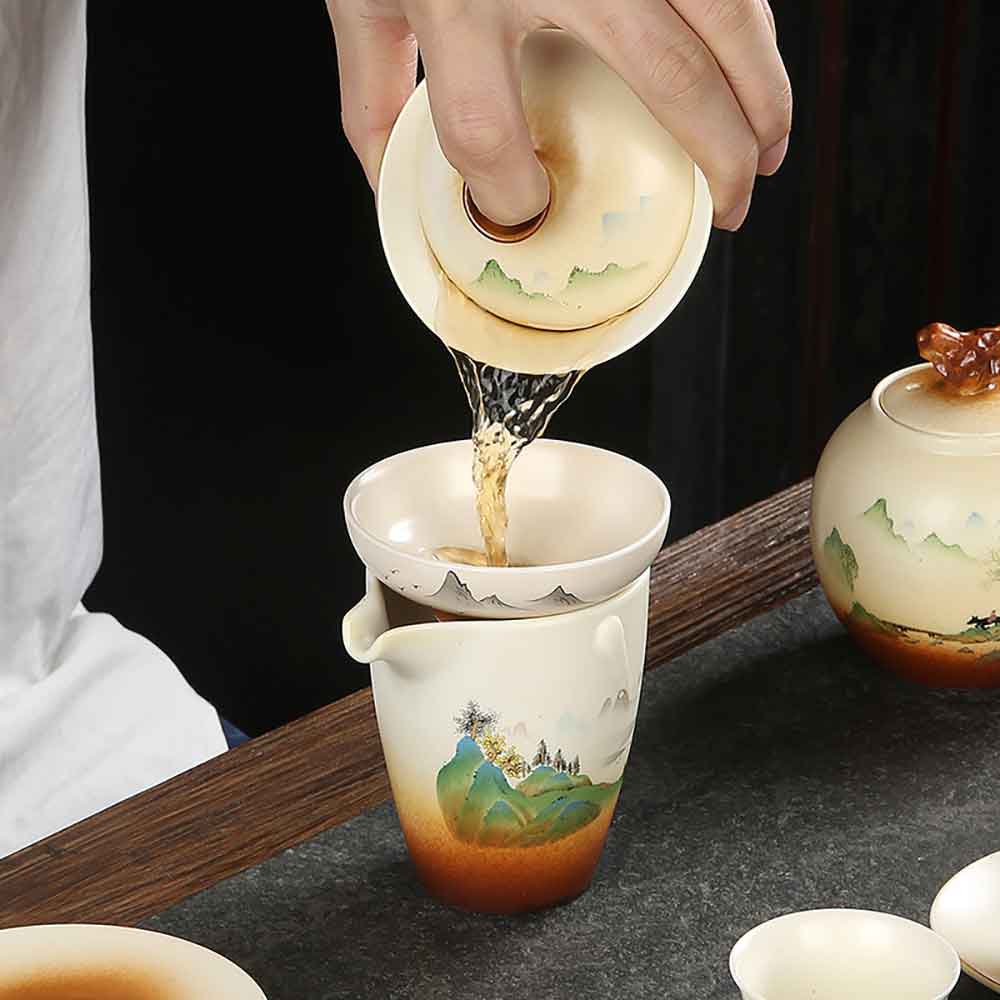 Vintage Landscape Ceramic Gaiwan
